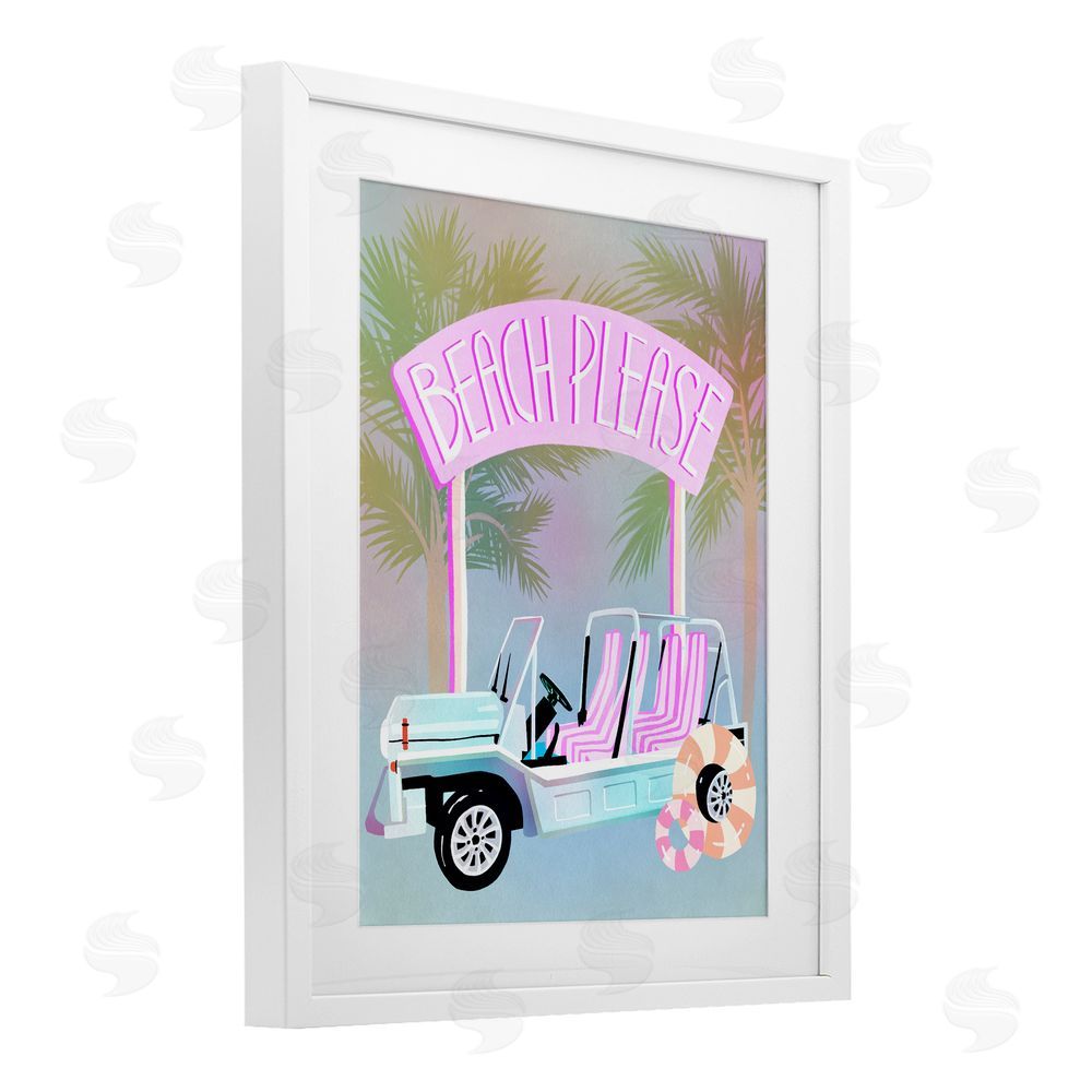 Ziwei Li Beach Please Summer Car White Framed Print Under Glass Art