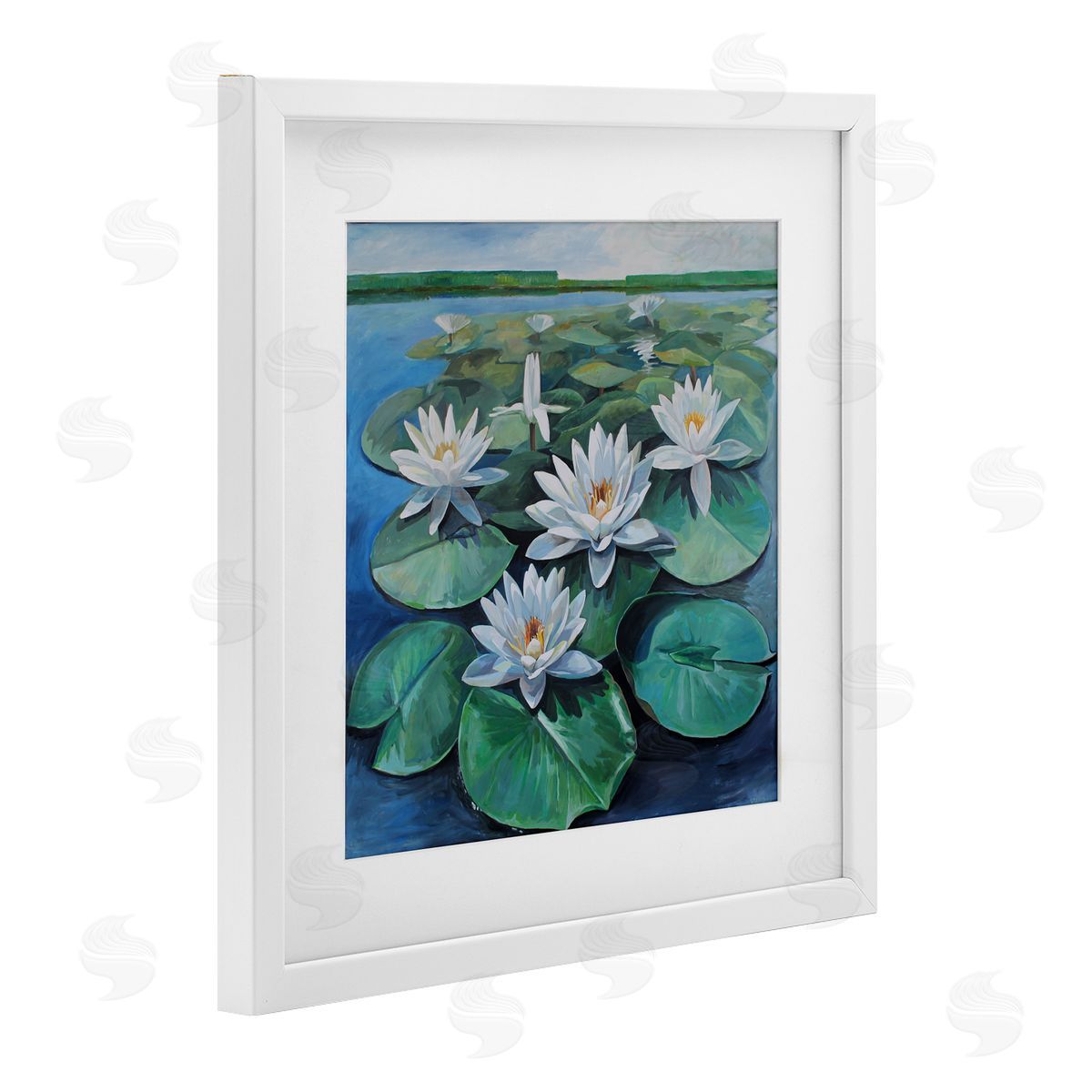 Violeta Vollmer White Pond Lilies Group Canvas Wall Art Print