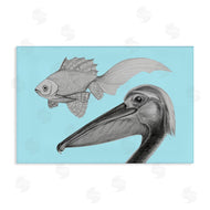 Violeta Vollmer | Pelican & Fish Sketch on Blue