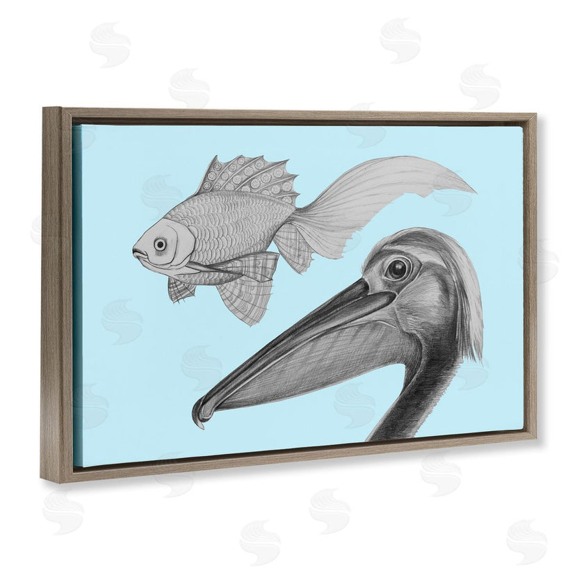 Violeta Vollmer | Pelican & Fish Sketch on Blue