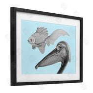 Violeta Vollmer | Pelican & Fish Sketch on Blue