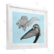 Violeta Vollmer | Pelican & Fish Sketch on Blue