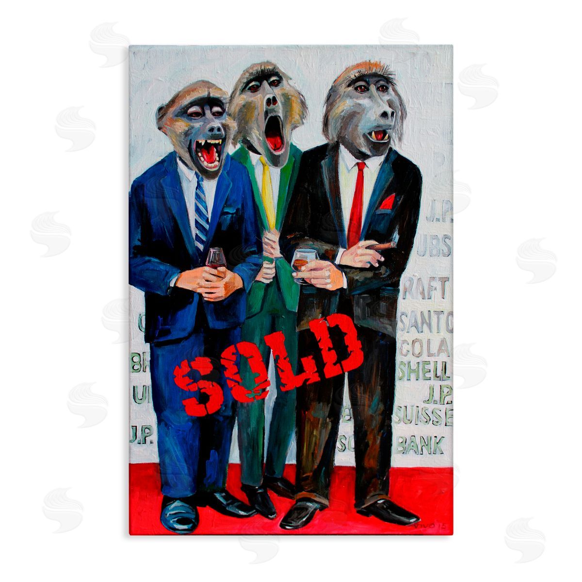 Violeta Vollmer Funny Monkeys with Sold Text Canvas Wall Art Print