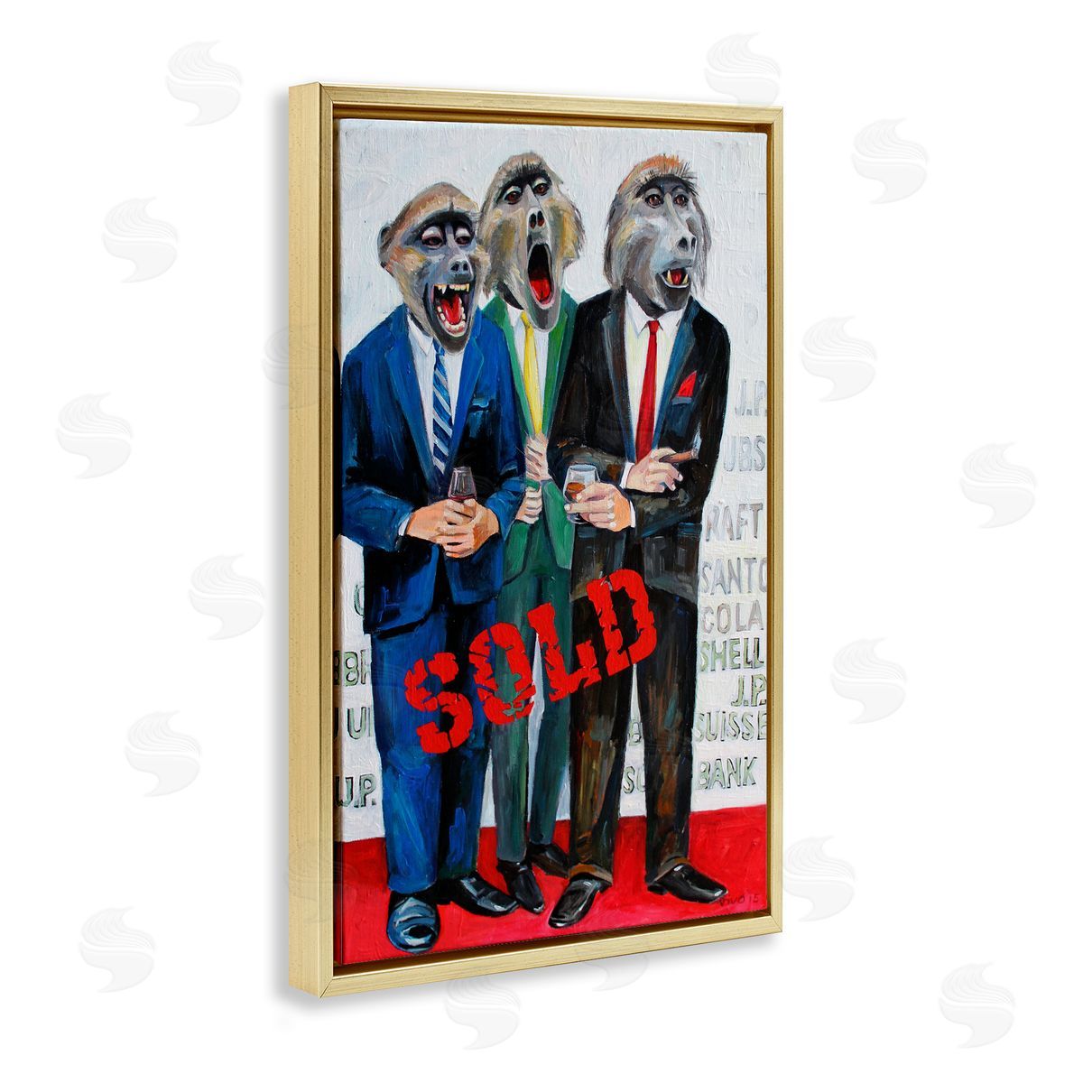 Violeta Vollmer Funny Monkeys with Sold Text Canvas Wall Art Print