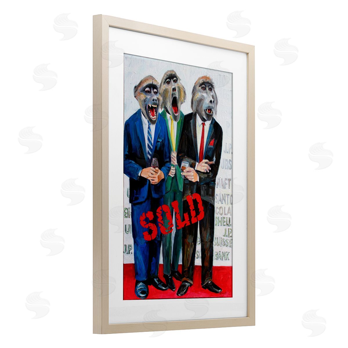 Violeta Vollmer Funny Monkeys with Sold Text Canvas Wall Art Print