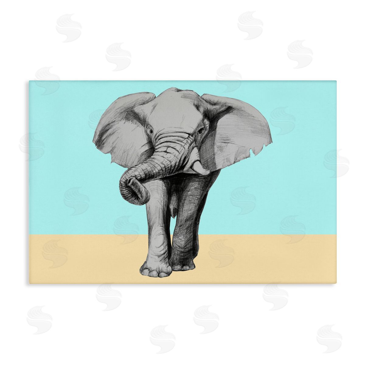 Violeta Vollmer Sketched Elephant on Blocked Hues Canvas Wall Art Print