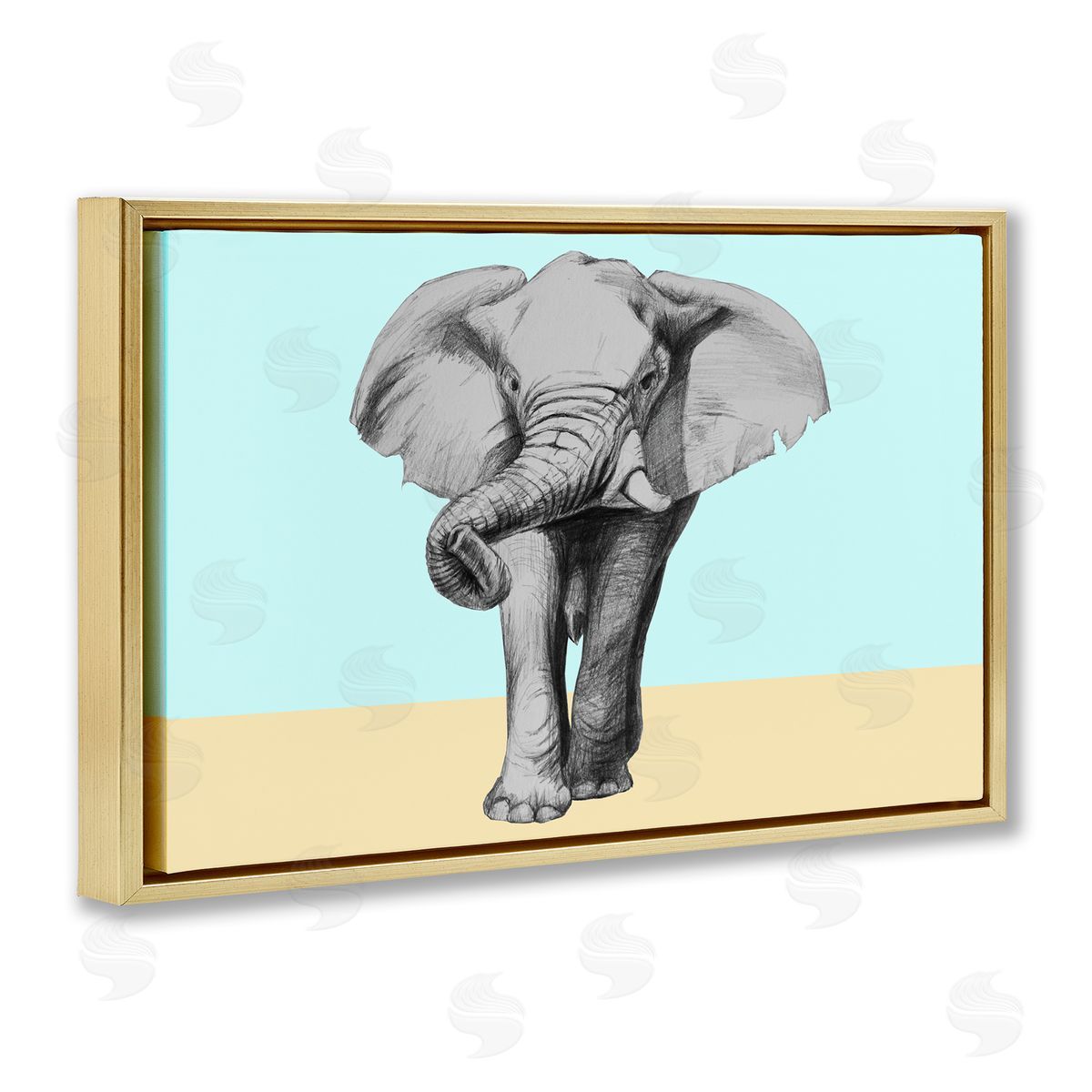 Violeta Vollmer Sketched Elephant on Blocked Hues Canvas Wall Art Print