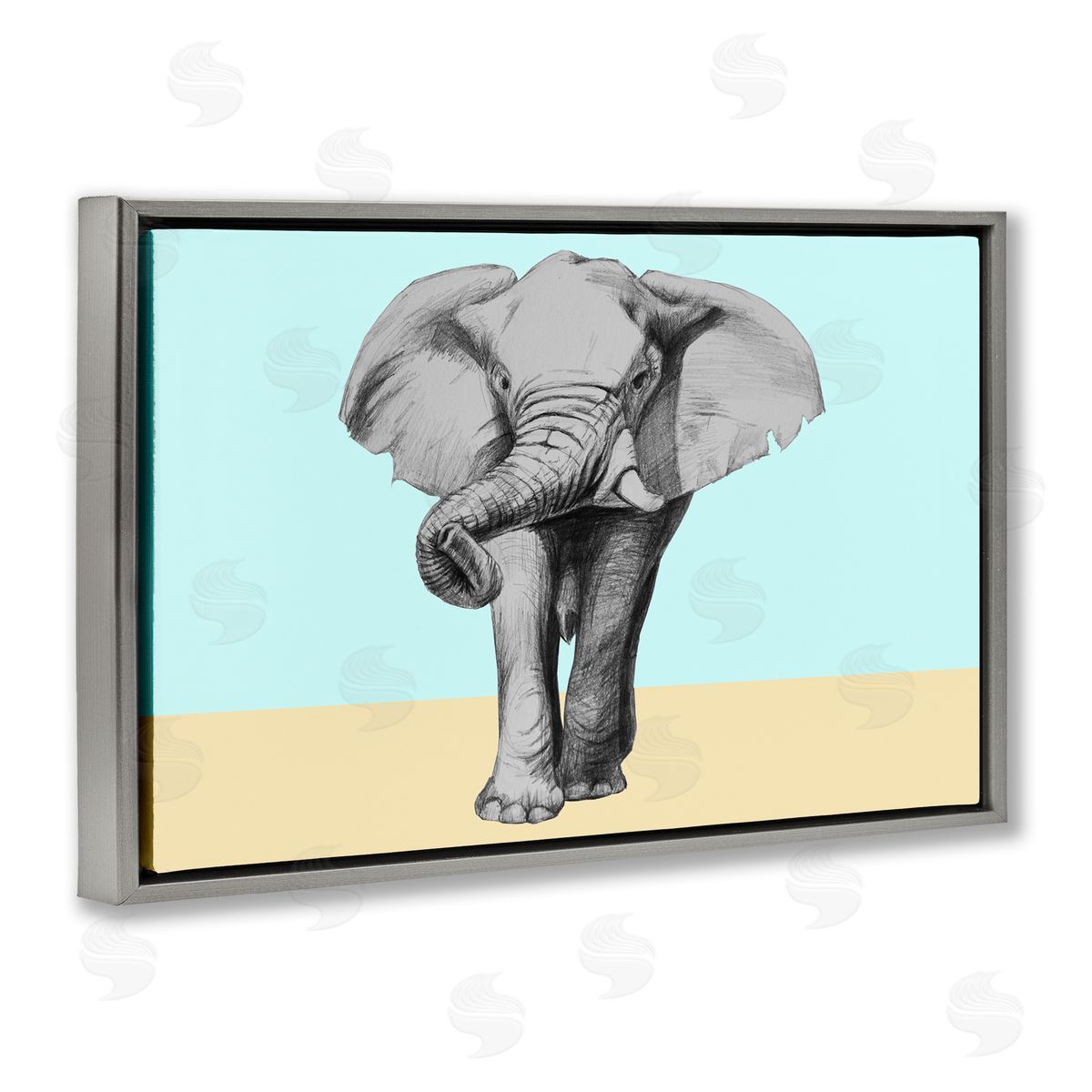 Violeta Vollmer Sketched Elephant on Blocked Hues Canvas Wall Art Print
