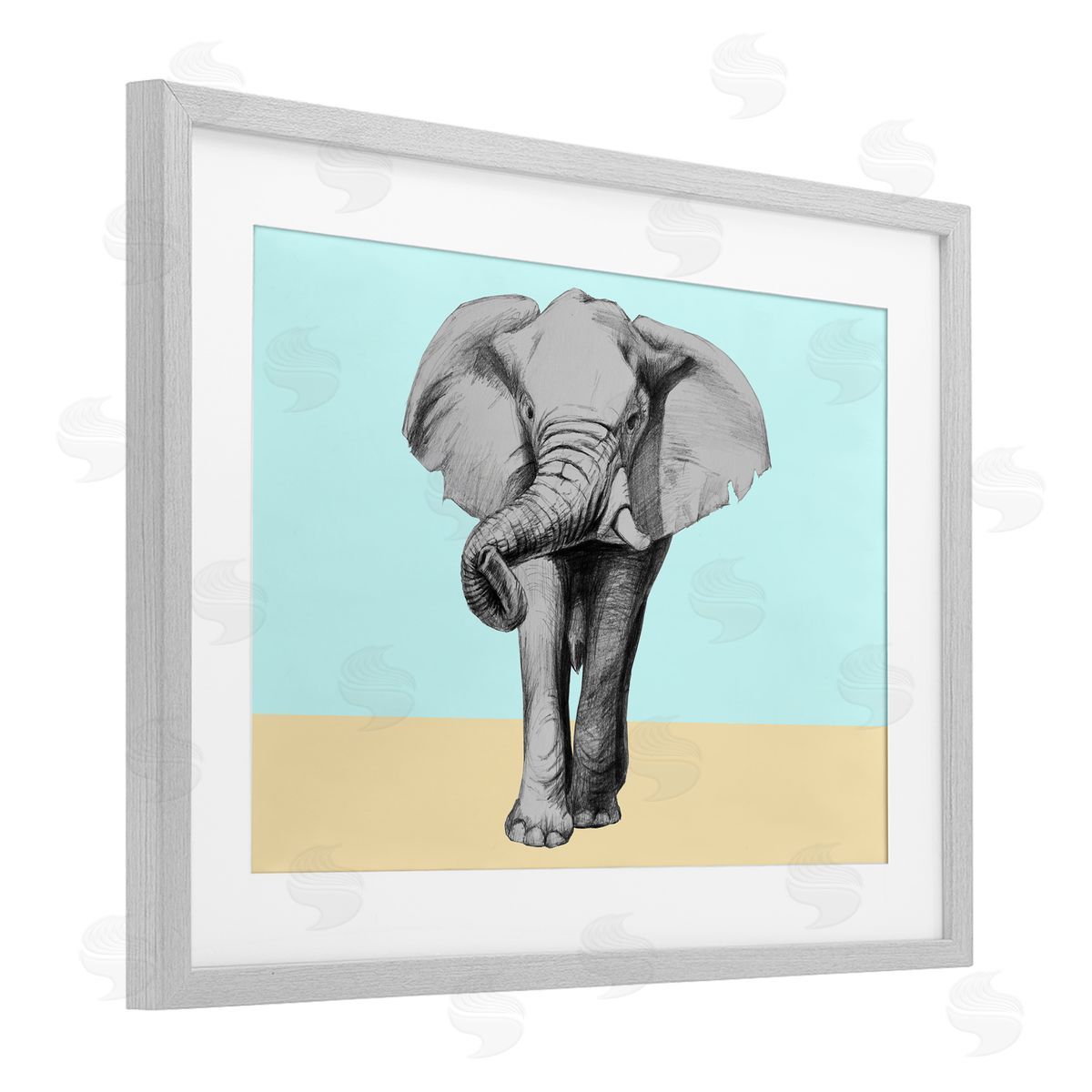 Violeta Vollmer Sketched Elephant on Blocked Hues Canvas Wall Art Print