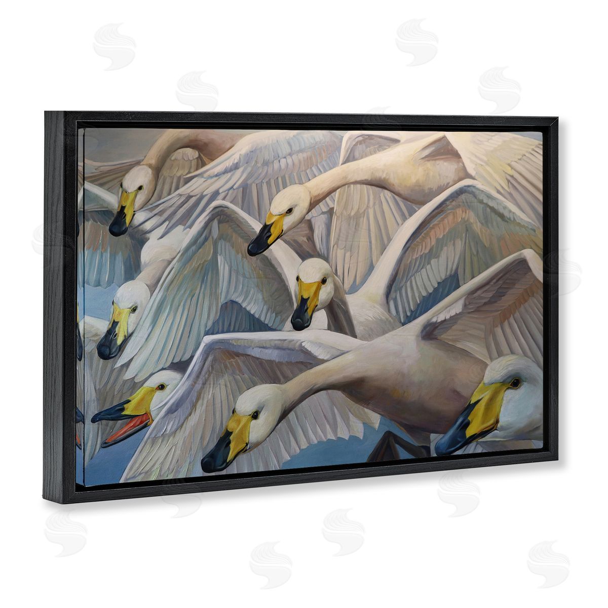 Violeta Vollmer Graceful Swans in Flight Canvas Wall Art Print