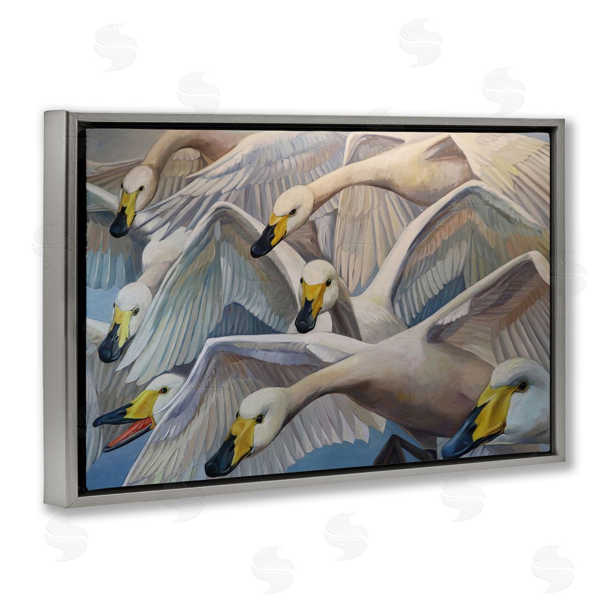 Violeta Vollmer Graceful Swans in Flight Canvas Wall Art Print