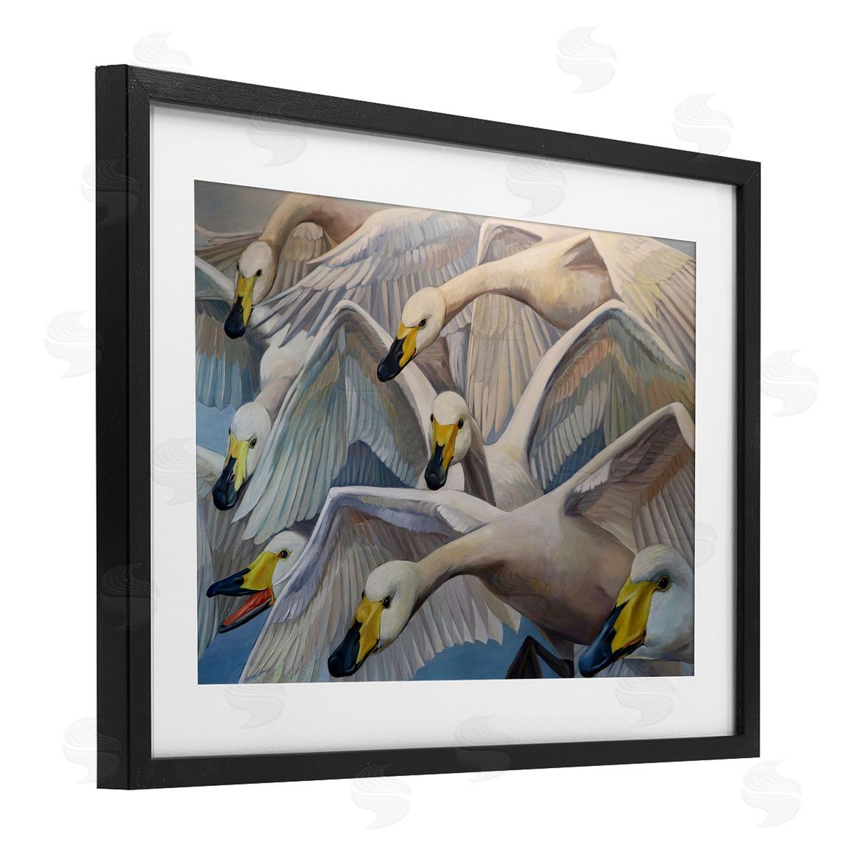 Violeta Vollmer Graceful Swans in Flight Canvas Wall Art Print