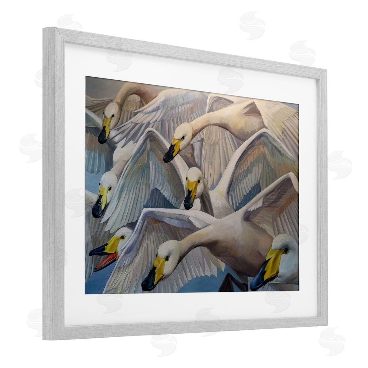 Violeta Vollmer Graceful Swans in Flight Canvas Wall Art Print