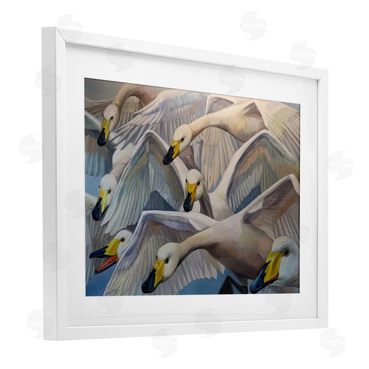 Violeta Vollmer Graceful Swans in Flight Canvas Wall Art Print