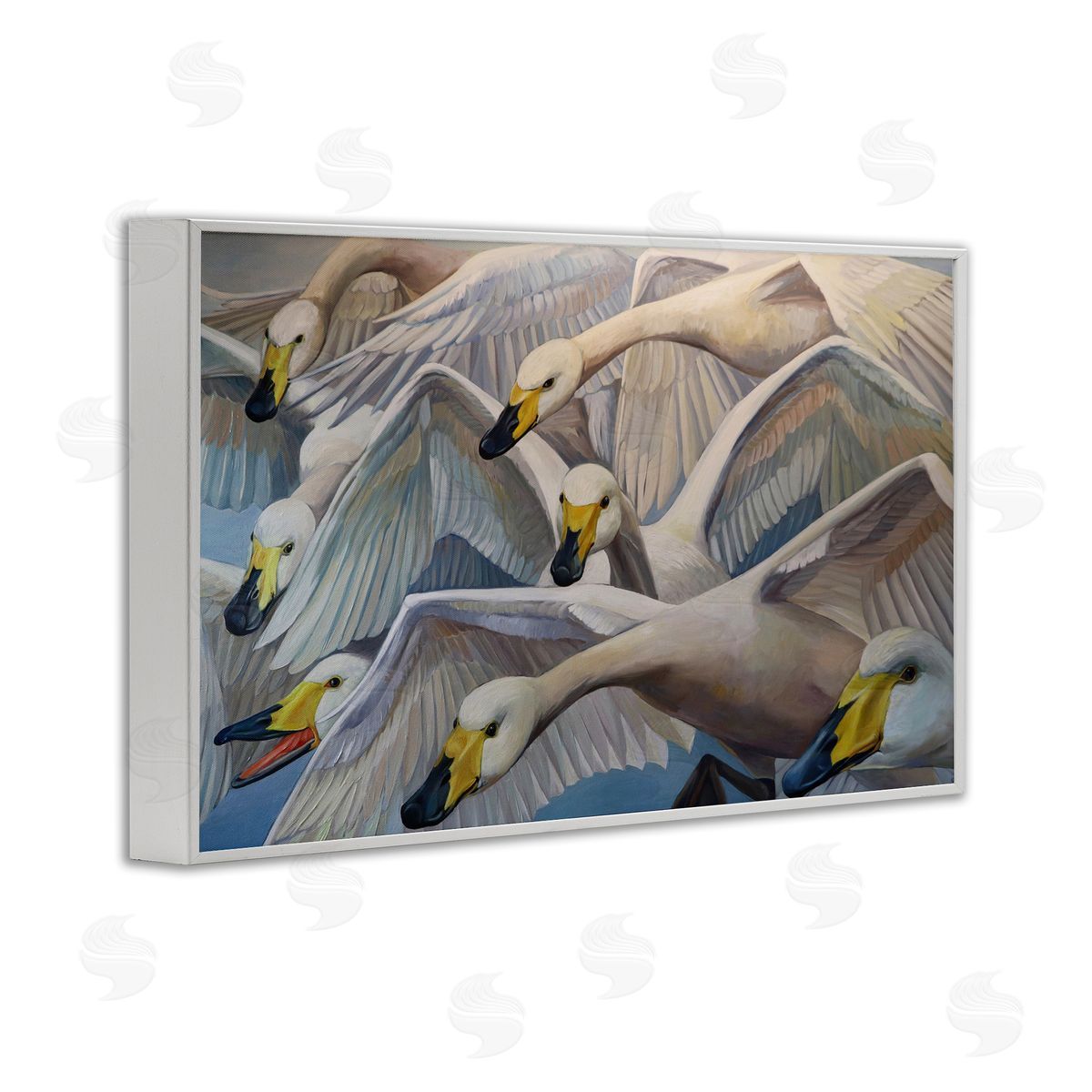 Violeta Vollmer Graceful Swans in Flight Canvas Wall Art Print