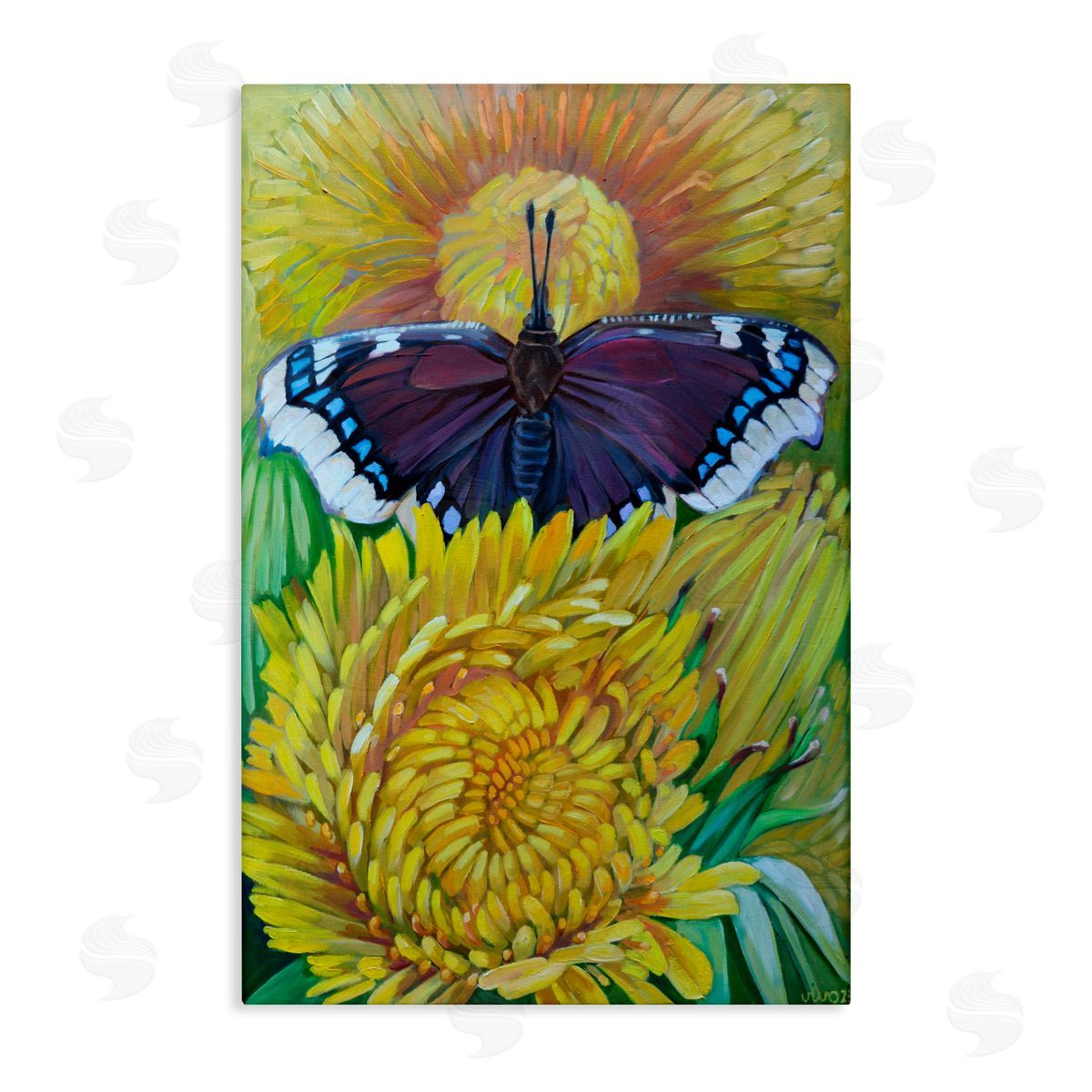 Violeta Vollmer Butterfly & Yellow Chrysanthemums Canvas Wall Art Print