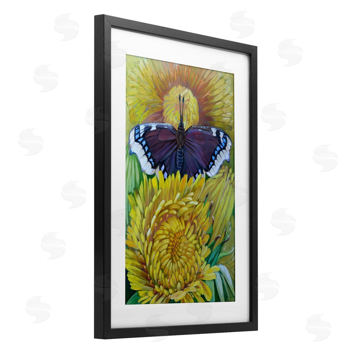 Violeta Vollmer Butterfly & Yellow Chrysanthemums Canvas Wall Art Print