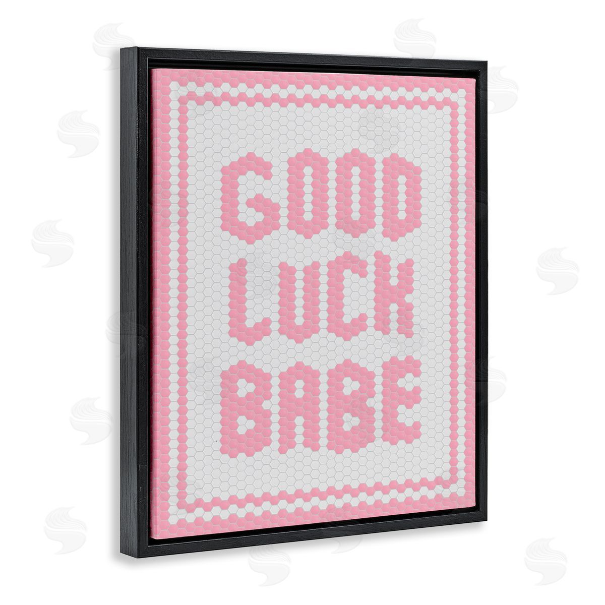 Lettered and Lined Good Luck Babe Pink Mosaic Black Floating Frame Canvas Wall Art Print