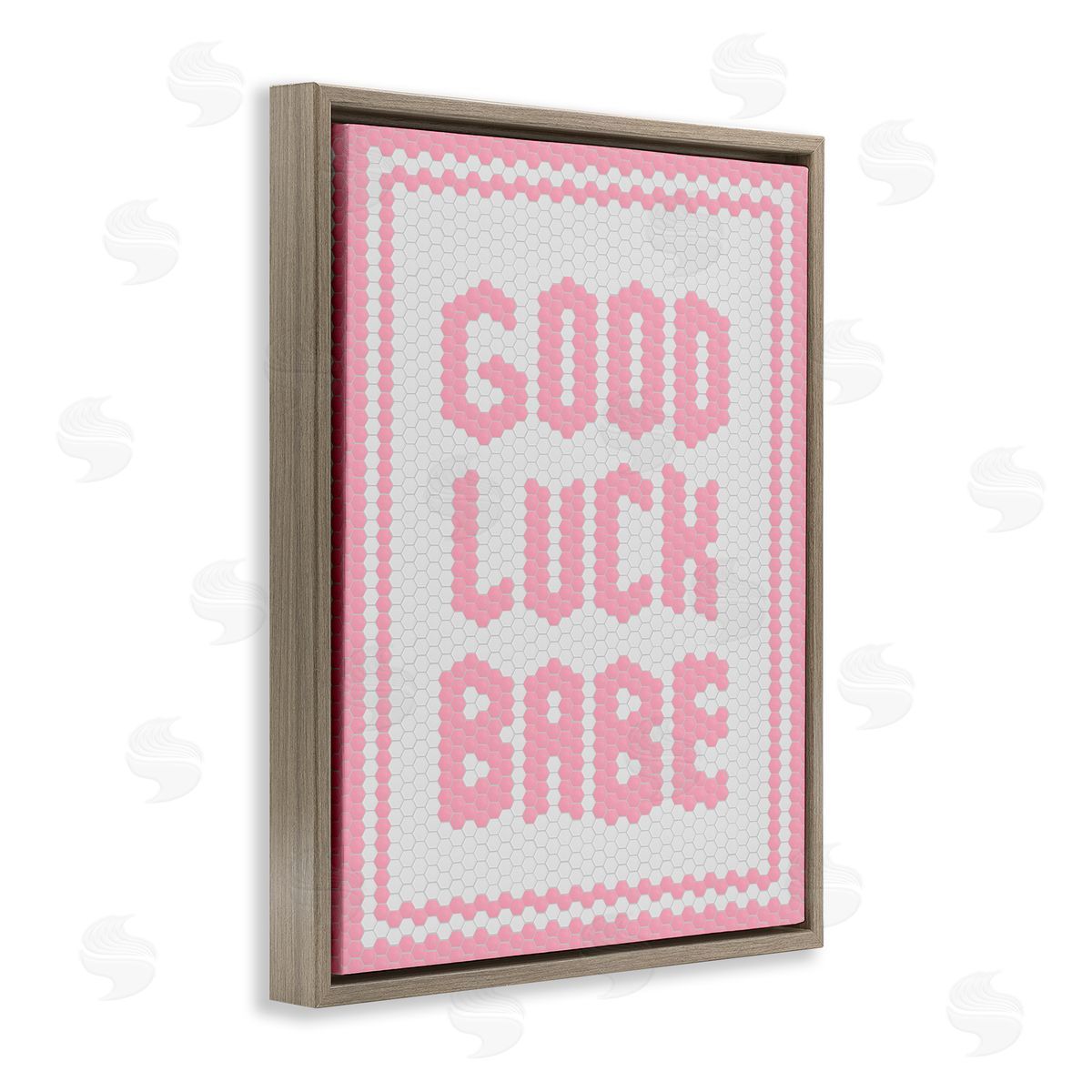 Lettered and Lined Good Luck Babe Pink Mosaic Brown Floating Frame Canvas Art Print
