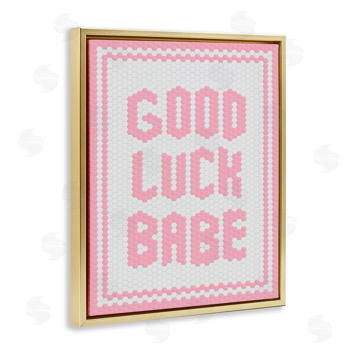 Lettered and Lined Good Luck Babe Pink Mosaic Gold Floating Frame Canvas Art Print