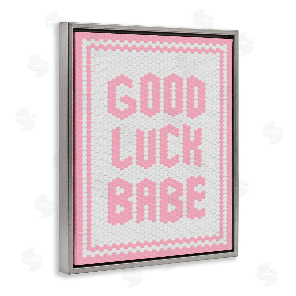 Lettered and Lined Good Luck Babe Pink Mosaic Gray Floating Frame Canvas Art Print
