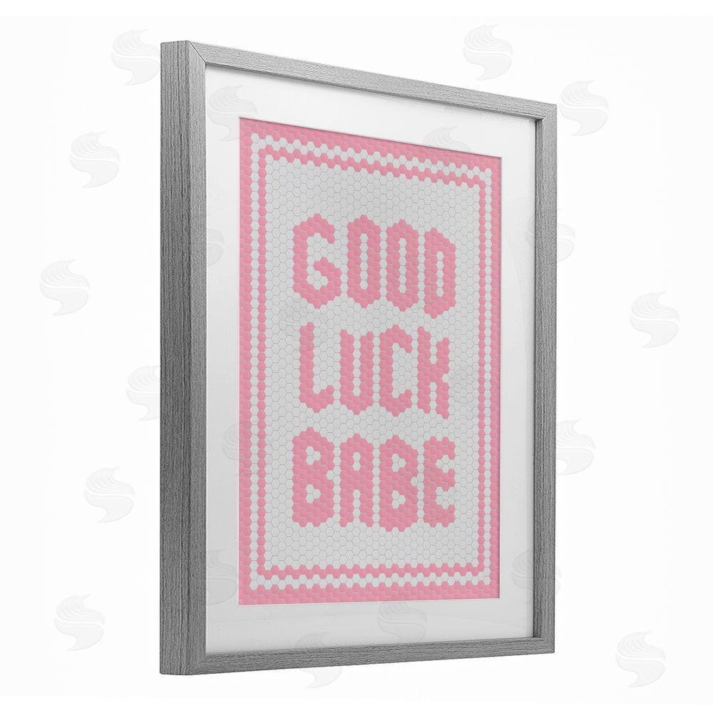 Lettered and Lined Good Luck Babe Pink Mosaic Gray Framed Print Under Glass Art