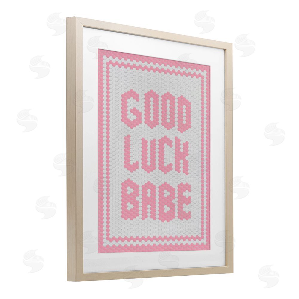 Lettered and Lined Good Luck Babe Pink Mosaic Birch Framed Print Under Glass Art