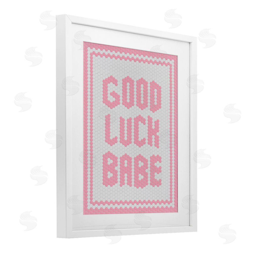 Lettered and Lined Good Luck Babe Pink Mosaic White Framed Print Under Glass Art