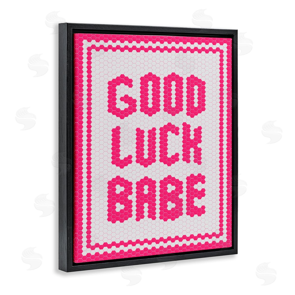 Lettered and Lined Mosaic Good Luck Babe Black Floating Frame Canvas Wall Art Print