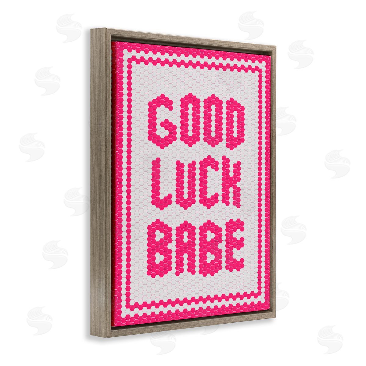 Lettered and Lined Mosaic Good Luck Babe Brown Floating Frame Canvas Art Print