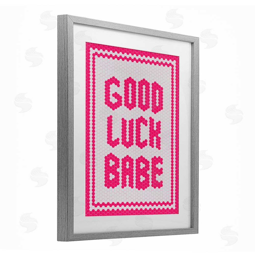Lettered and Lined Mosaic Good Luck Babe Gray Framed Print Under Glass Art