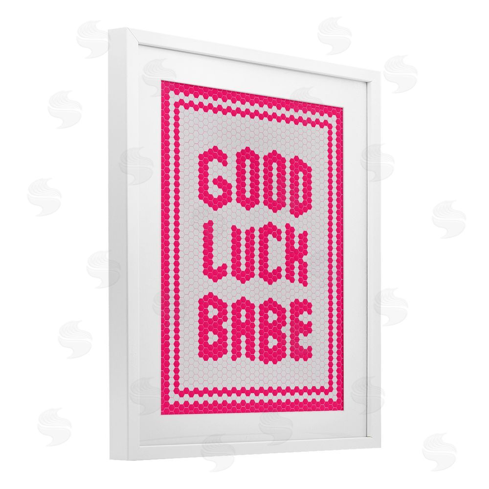 Lettered and Lined Mosaic Good Luck Babe White Framed Print Under Glass Art