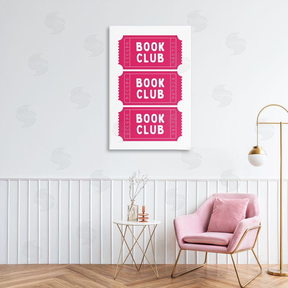 Lettered and Lined Pink Book Club Tickets Printed Wall Art in Room