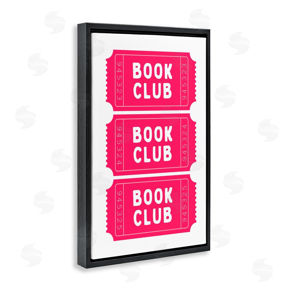 Lettered and Lined Pink Book Club Tickets Black Floating Frame Canvas Wall Art Print
