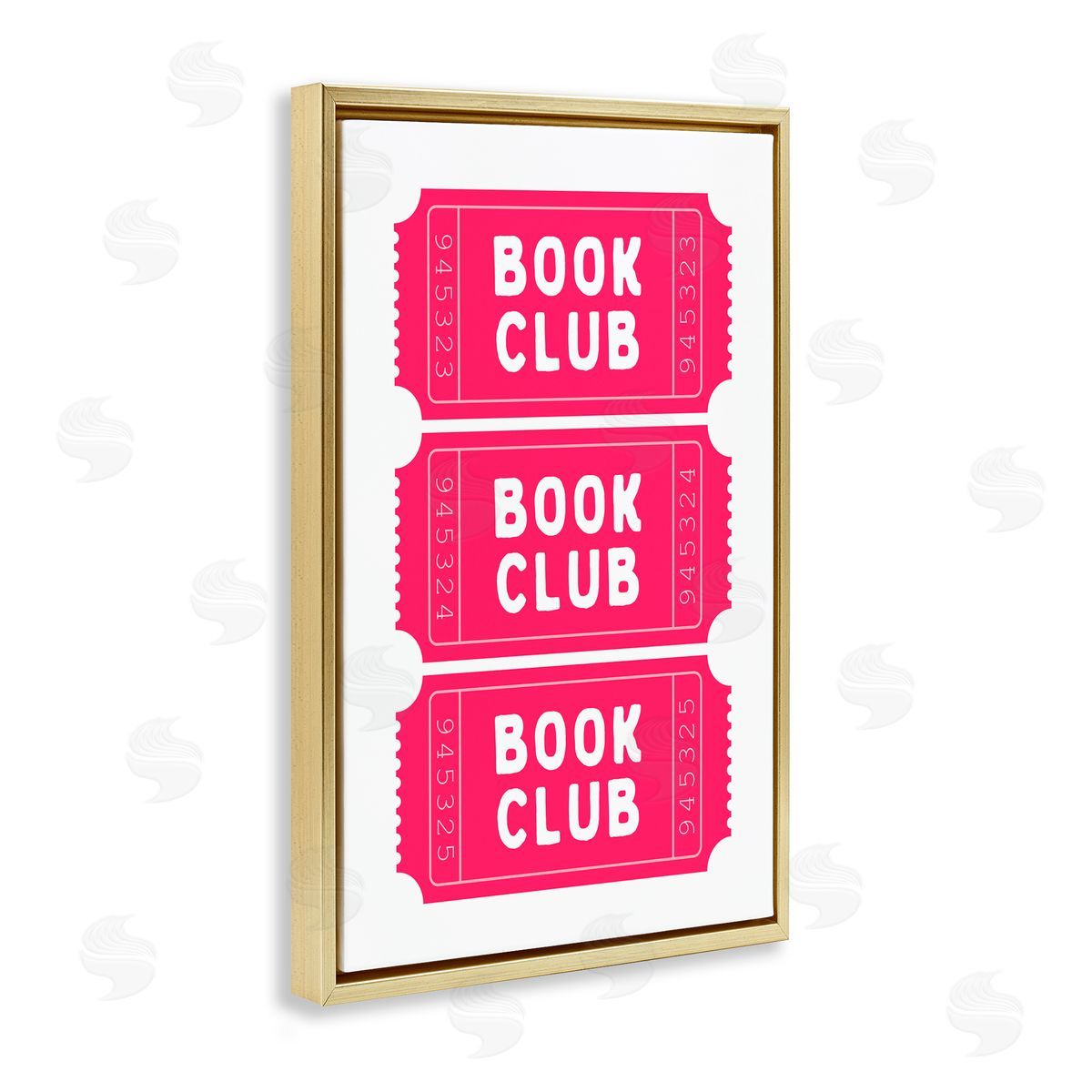 Lettered and Lined Pink Book Club Tickets Gold Floating Frame Canvas Art Print