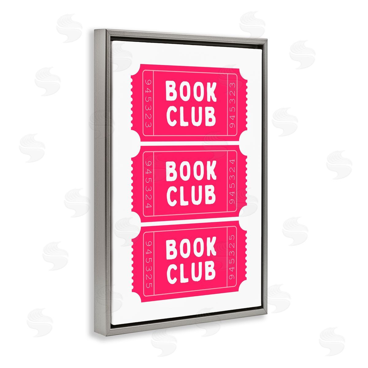 Lettered and Lined Pink Book Club Tickets Gray Floating Frame Canvas Art Print