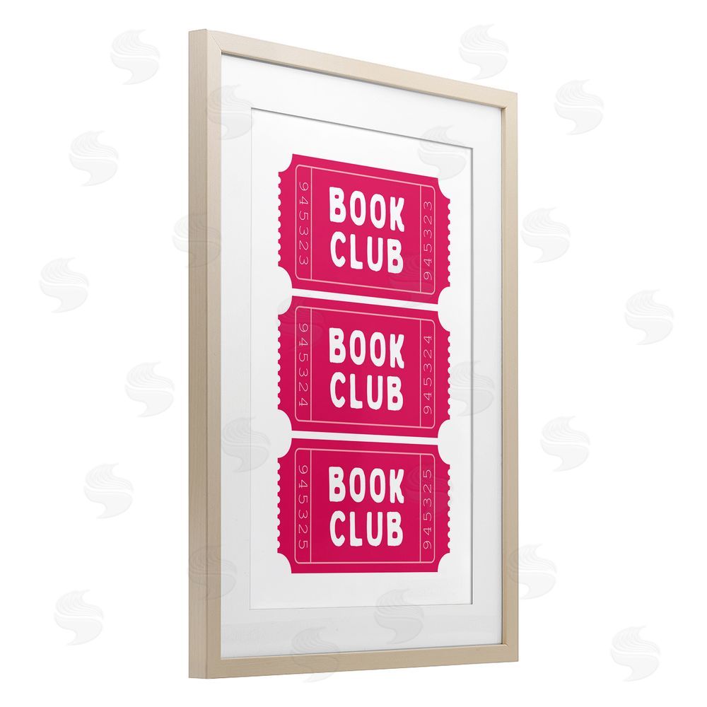 Lettered and Lined Pink Book Club Tickets Birch Framed Print Under Glass Art