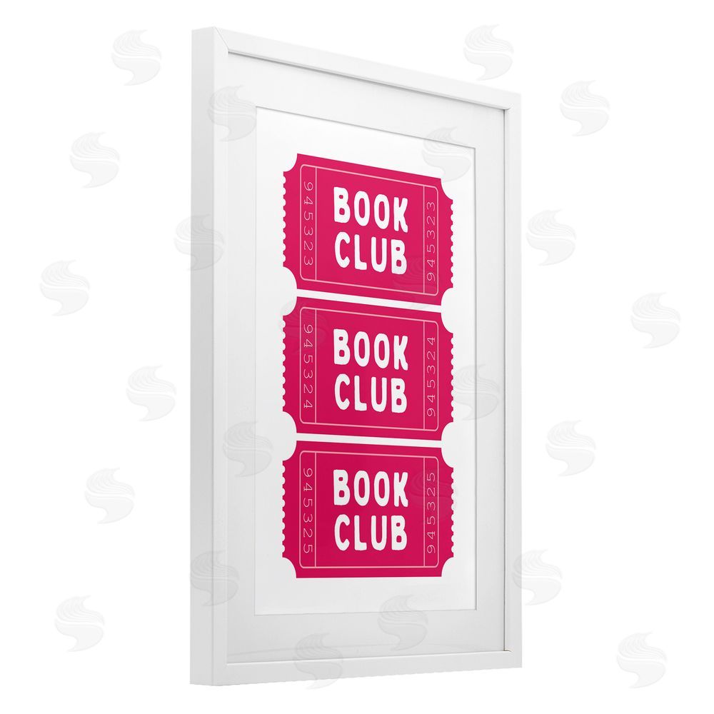Lettered and Lined Pink Book Club Tickets White Framed Print Under Glass Art