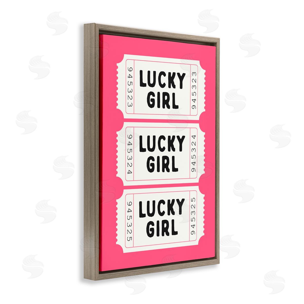 Lettered and Lined Lucky Girl Ticket Stubs Brown Floating Frame Canvas Art Print