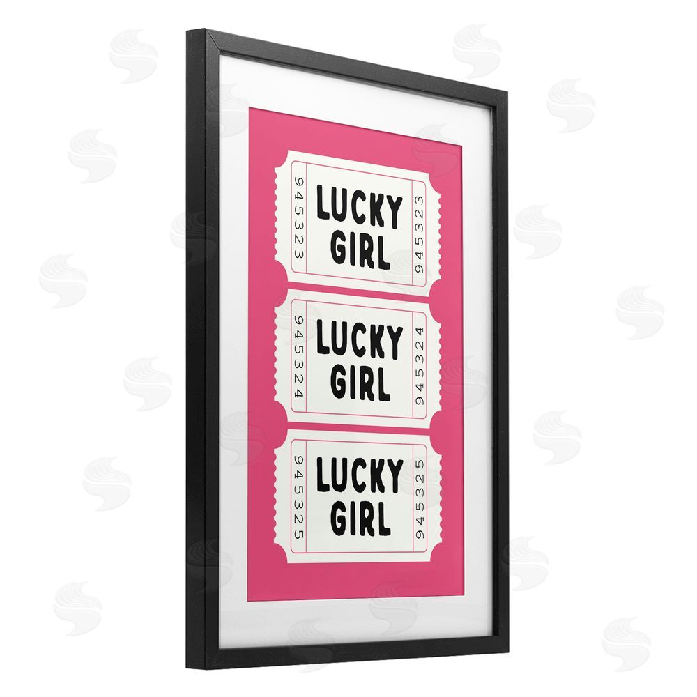 Lettered and Lined Lucky Girl Ticket Stubs Black Framed Print Under Glass Art