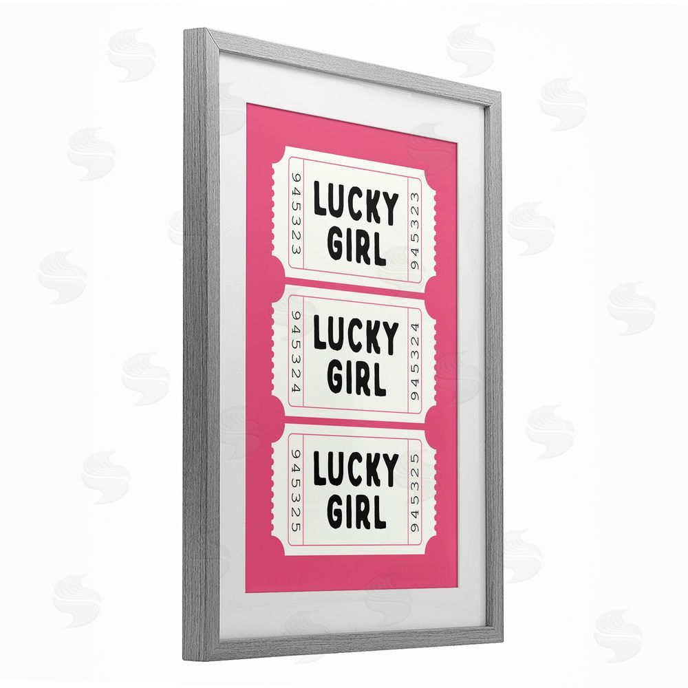Lettered and Lined Lucky Girl Ticket Stubs Gray Framed Print Under Glass Art