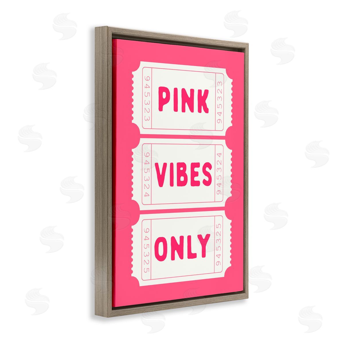 Lettered and Lined Pink Vibes Only Tickets Brown Floating Frame Canvas Art Print