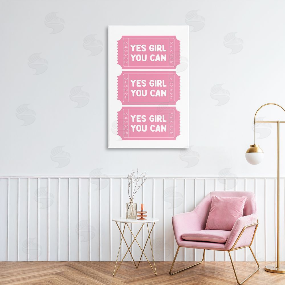 Lettered and Lined Yes Girl You Can Tickets Printed Wall Art in Room