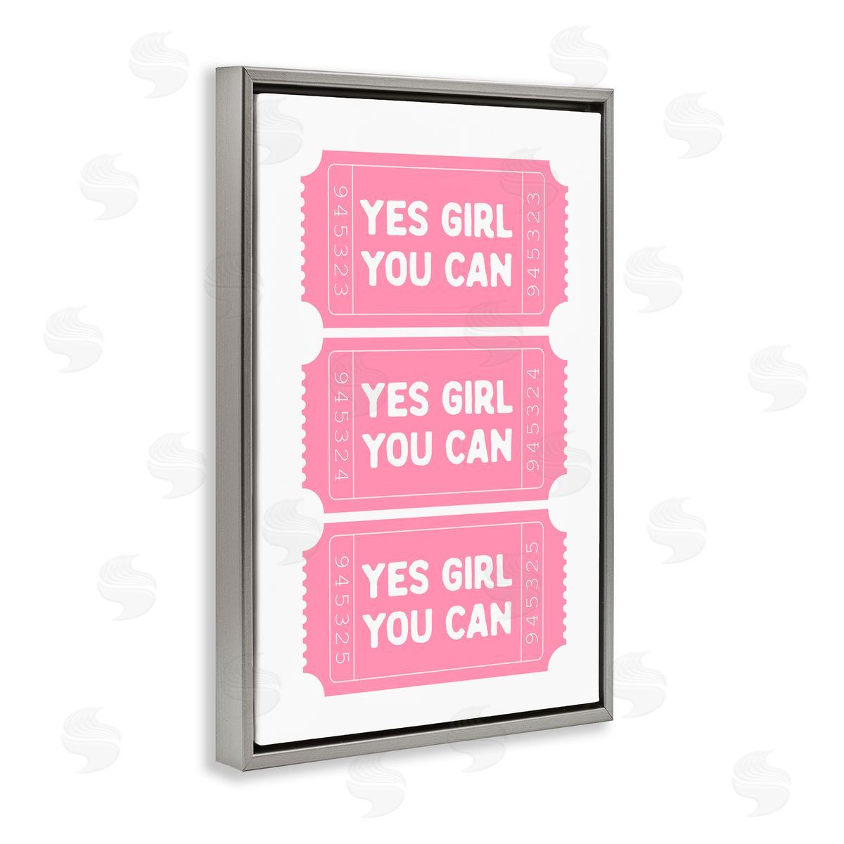 Lettered and Lined Yes Girl You Can Tickets Gray Floating Frame Canvas Art Print