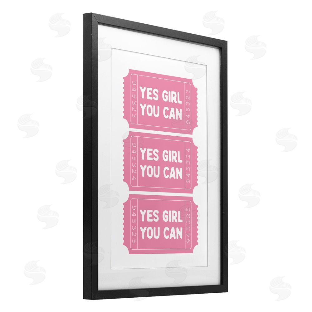 Lettered and Lined Yes Girl You Can Tickets Black Framed Print Under Glass Art