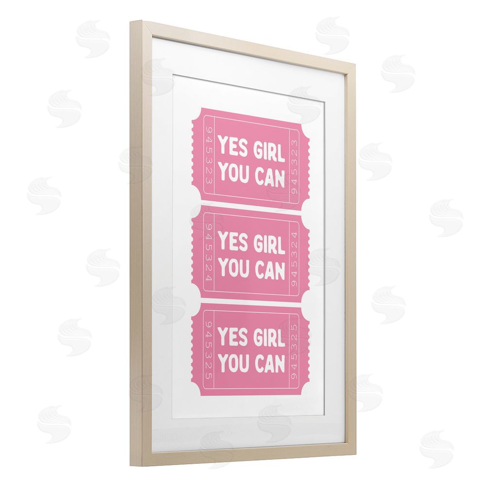 Lettered and Lined Yes Girl You Can Tickets Birch Framed Print Under Glass Art