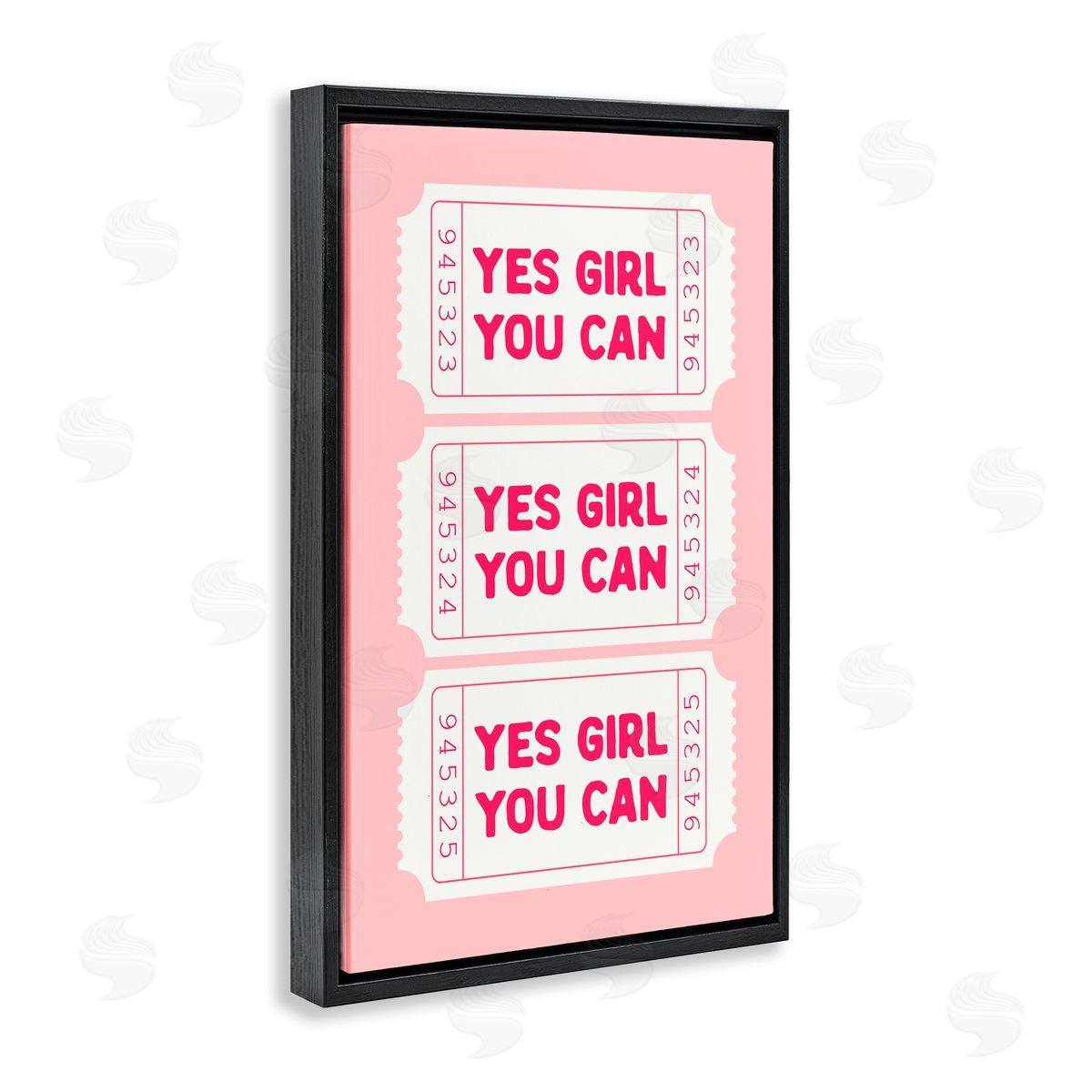 Lettered and Lined Yes Girl You Can on Pink Black Floating Frame Canvas Wall Art Print