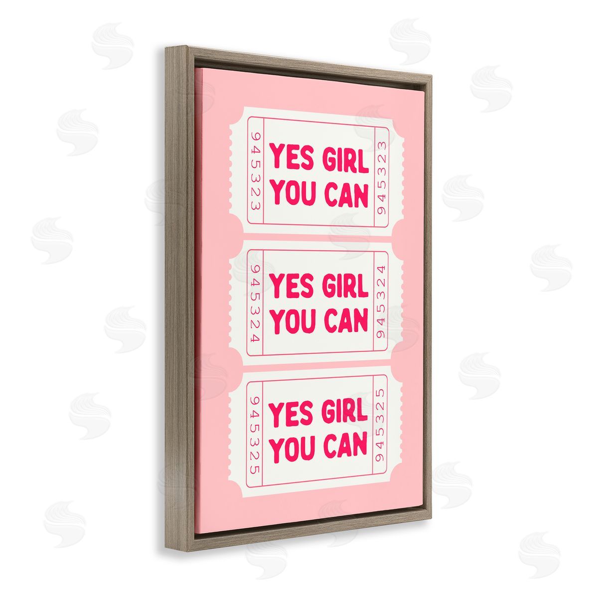 Lettered and Lined Yes Girl You Can on Pink Brown Floating Frame Canvas Art Print