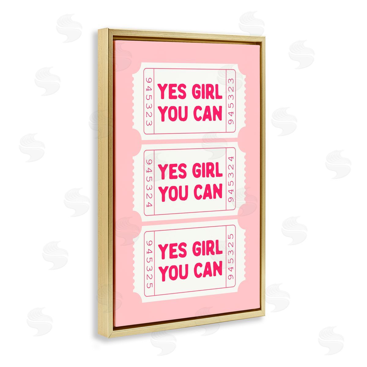 Lettered and Lined Yes Girl You Can on Pink Gold Floating Frame Canvas Art Print