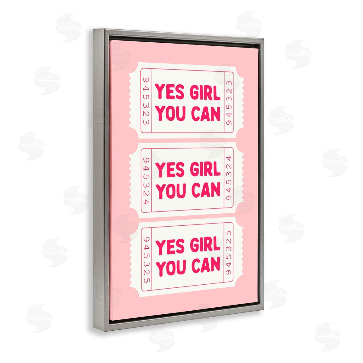 Lettered and Lined Yes Girl You Can on Pink Gray Floating Frame Canvas Art Print